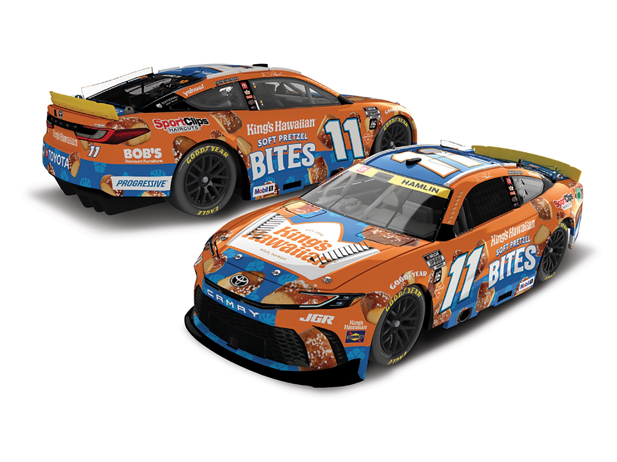 DENNY HAMLIN 2025 KING'S HAWAIIAN SOFT PRETZEL BITES 1:24 ARC DIECAST DENNY HAMLIN 2025 KING'S HAWAIIAN SOFT PRETZEL BITES 1:24 ARC DIECAST