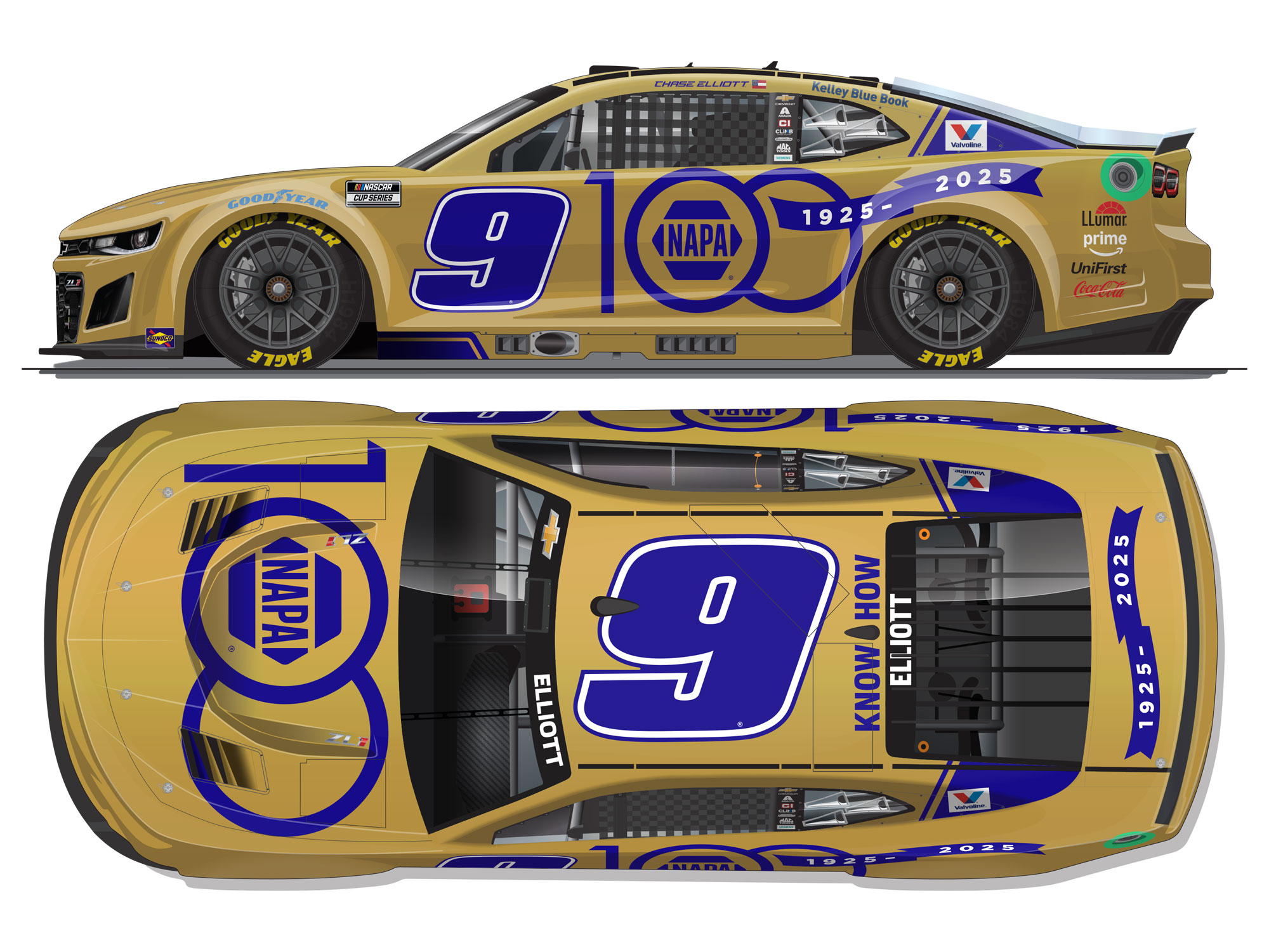 CHASE ELLIOTT 2025 NAPA GOLD 1:24 LIQUID COLOR ELITE DIECAST