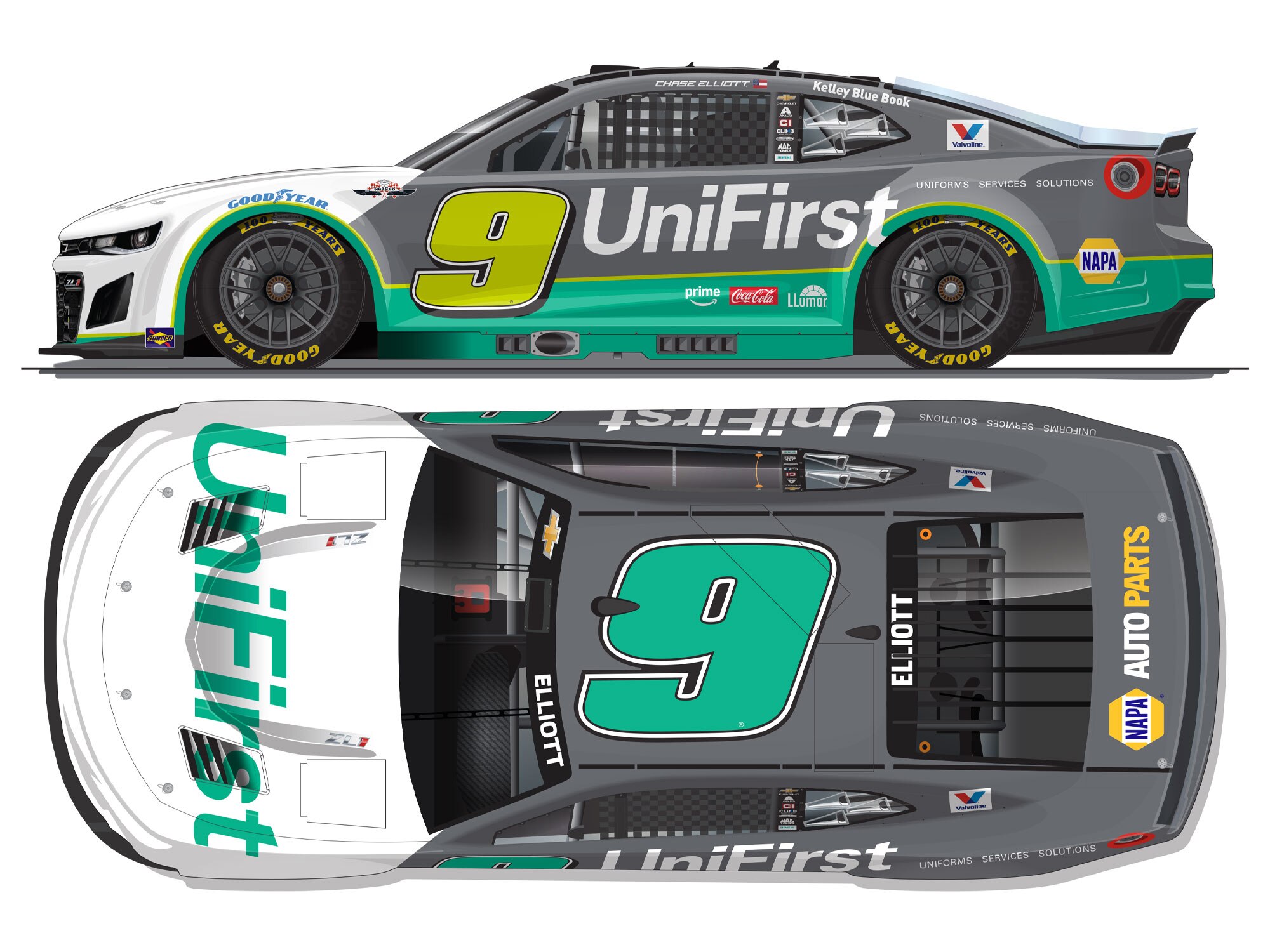 CHASE ELLIOTT 2025 UNIFIRST THROWBACK 1:24 COLOR CHROME ARC DIECAST