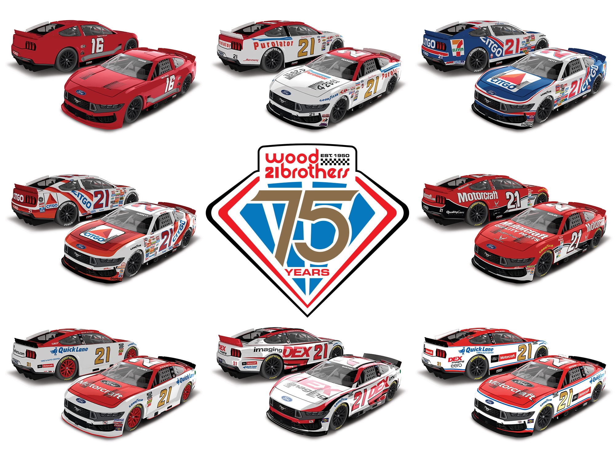 WOOD BROTHERS RACING 75TH ANNIVERSARY 8 CAR 1:64 ARC SET