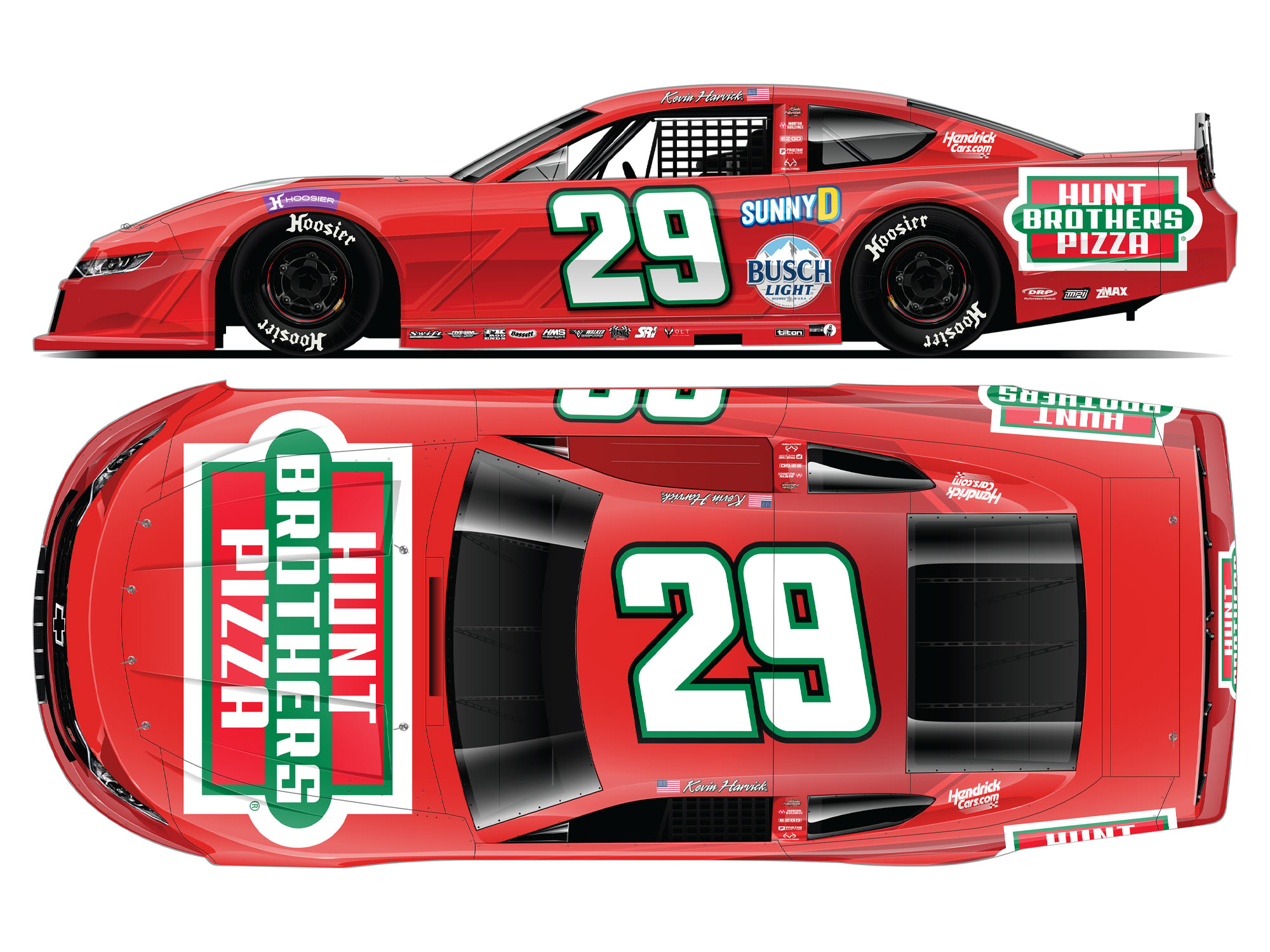 KEVIN HARVICK 2025 HUNT BROTHERS PIZZA RED 1:24 ARC LATE MODEL DIECAST