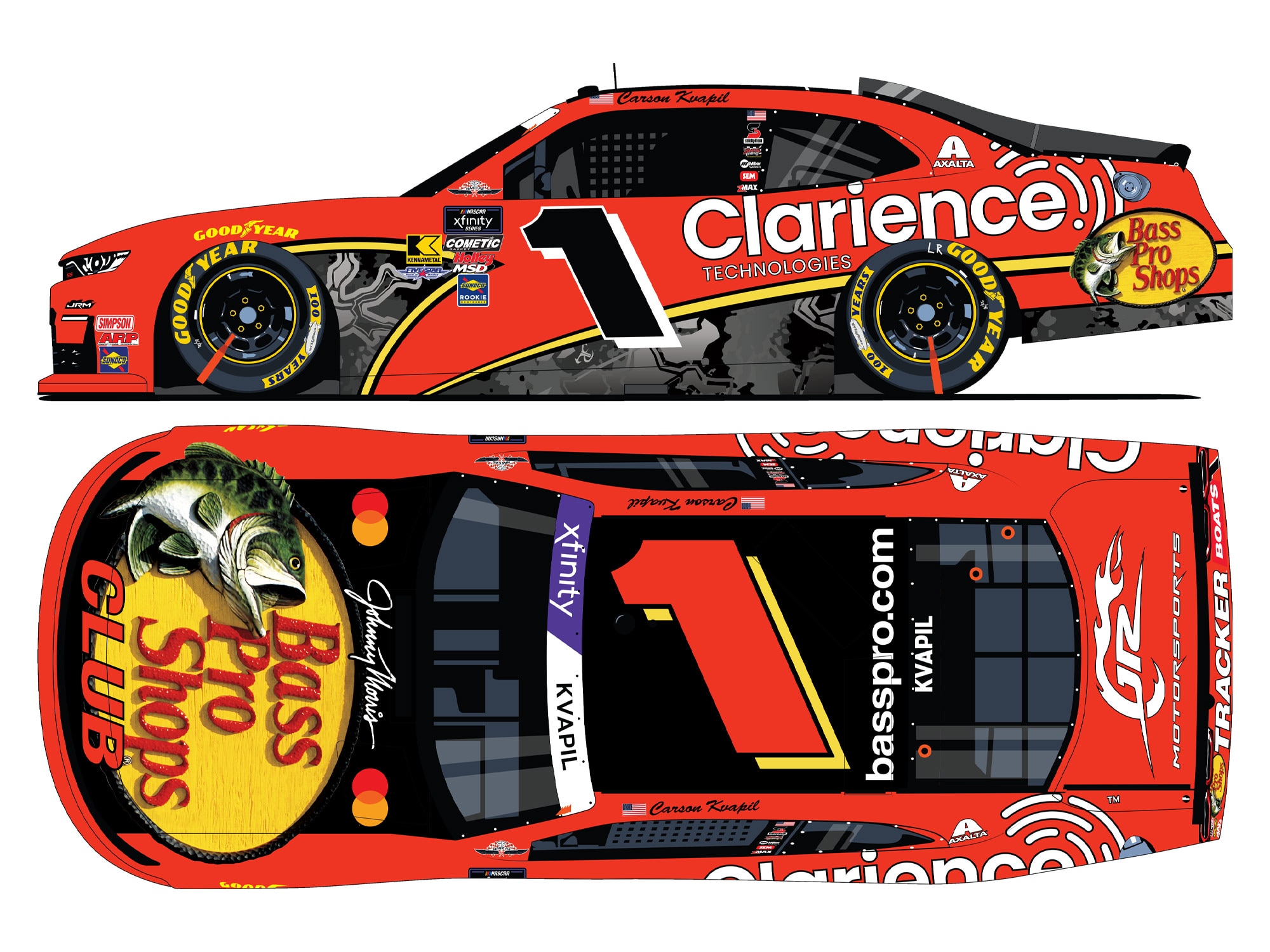 CARSON KVAPIL 2025 BASS PRO SHOPS THROWBACK 1:24 DUAL AUTOGRAPHED ARC DIECAST