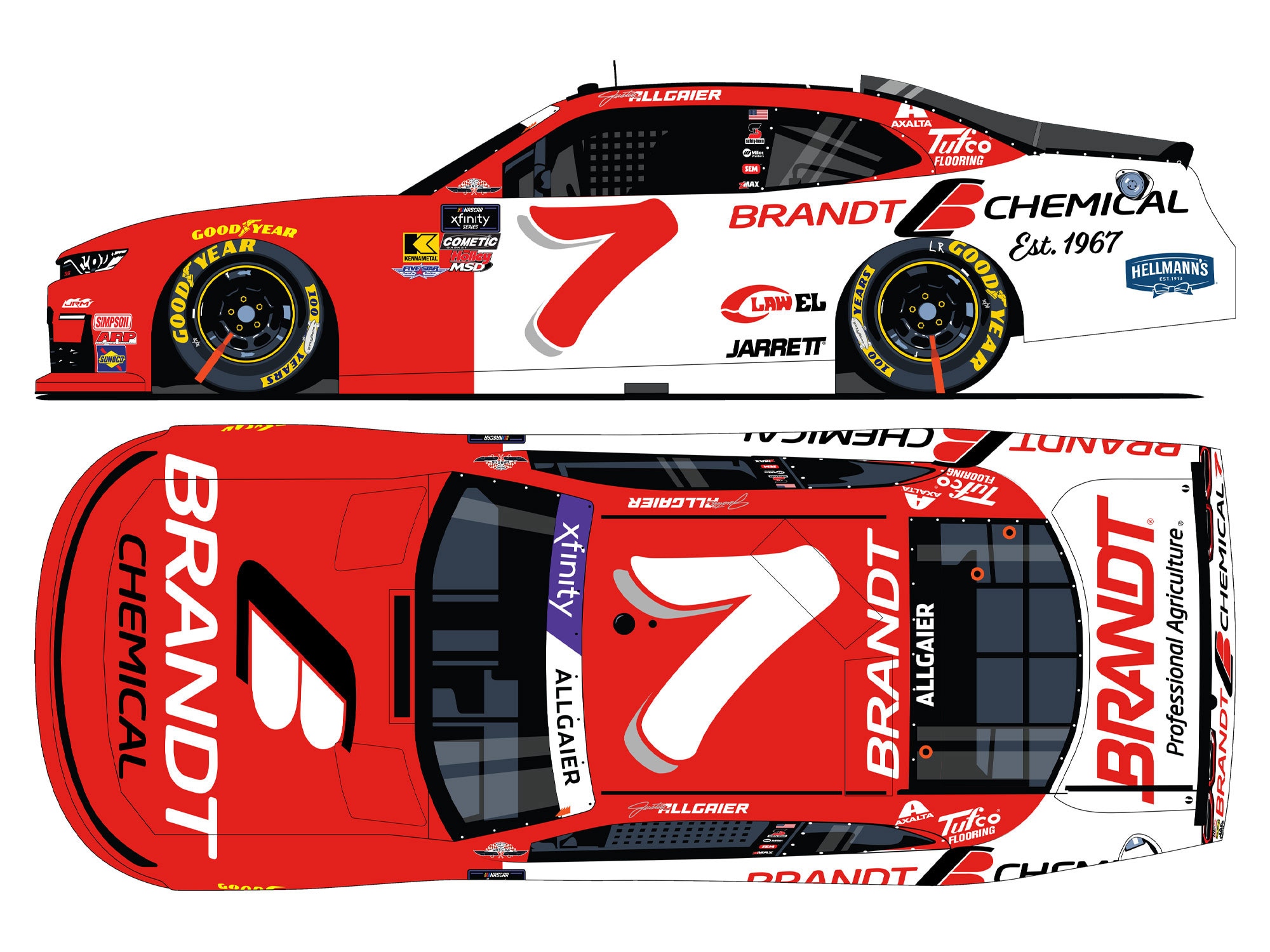JUSTIN ALLGAIER 2025 BRANDT THROWBACK 1:24 COLOR CHROME ARC DIECAST