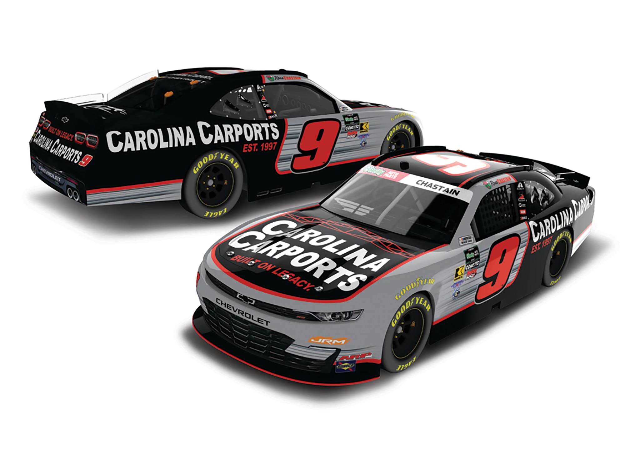 ROSS CHASTAIN 2026 CAROLINA CARPORTS 1:24 COLOR CHROME ARC DIECAST