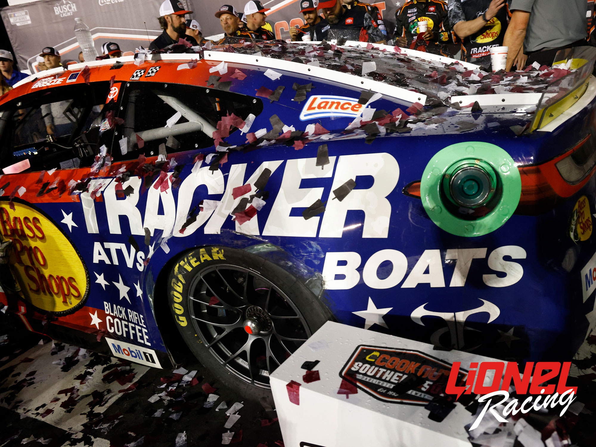 CHASE BRISCOE 2025 BASS PRO SHOPS PATRIOTIC DARLINGTON RACED WIN 1:24 DUAL AUTOGRAPHED ELITE DIECAST