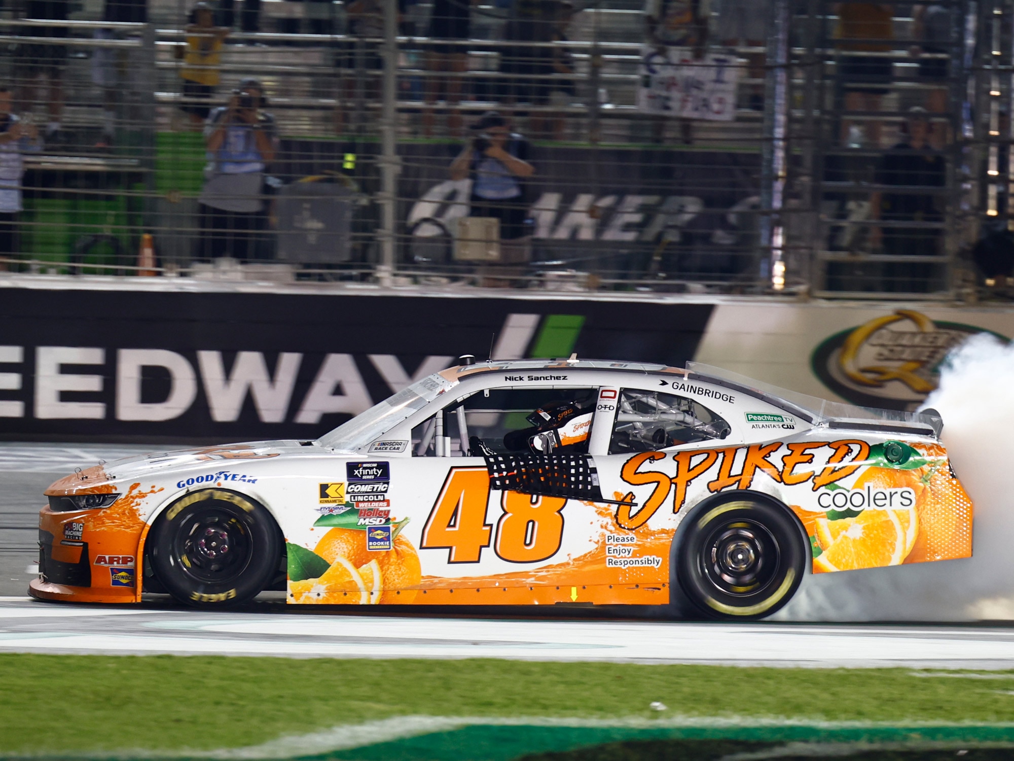 NICK SANCHEZ 2025 SPIKED COOLERS ECHOPARK RACED WIN 1:24 AUTOGRAPHED ARC DIECAST