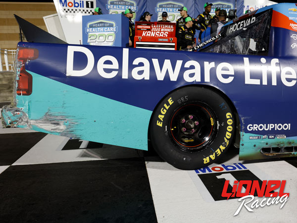 CARSON HOCEVAR 2025 DELAWARE LIFE KANSAS RACED WIN 1:64 ARC DIECAST